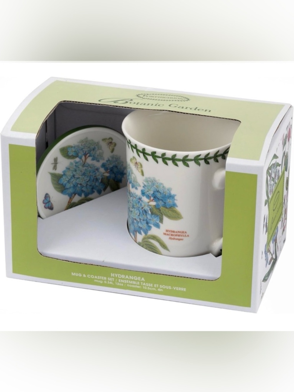 NEW in box Portmeirion Botanic Garden Hydrangea mug & coaster set